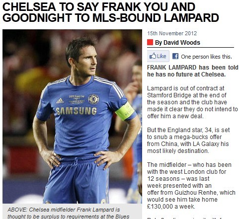 蘭帕德拒貴州13萬磅周薪與魔獸交流后放棄中超